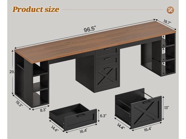 SEDETA Farmhouse 96.5' Office Desk with Drawers, 2 Person Gaming Desk with Storage, Double Computer Desk with Storage Drawers, Long Two Person...