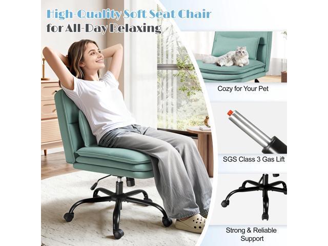 Furmax Criss Cross Legged Office Chair with Wheels, Armless Extra Wide Seat Swivel Desk Chair, Adjustable Height Comfy Task Chair with Thick...