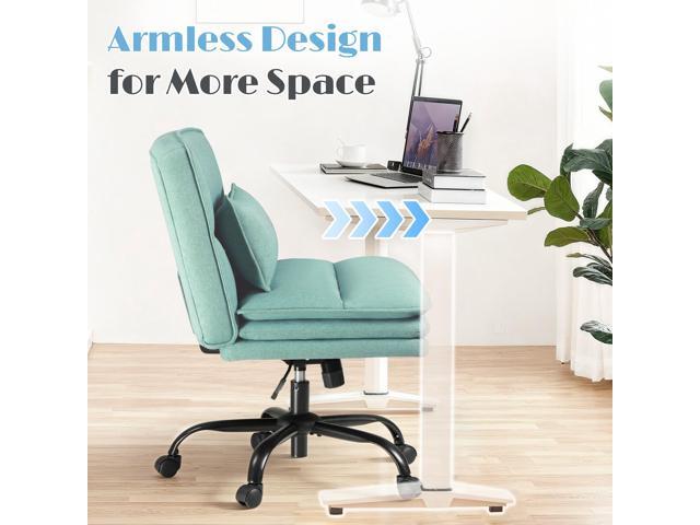 Furmax Criss Cross Legged Office Chair with Wheels, Armless Extra Wide Seat Swivel Desk Chair, Adjustable Height Comfy Task Chair with Thick...