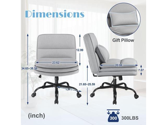 Furmax Criss Cross Legged Office Chair with Wheels, Armless Extra Wide Seat Swivel Desk Chair, Adjustable Height Comfy Task Chair with Thick...