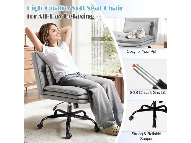 Furmax Criss Cross Legged Office Chair with Wheels, Armless Extra Wide Seat Swivel Desk Chair, Adjustable Height Comfy Task Chair with Thick...