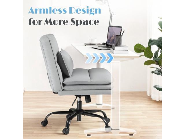 Furmax Criss Cross Legged Office Chair with Wheels, Armless Extra Wide Seat Swivel Desk Chair, Adjustable Height Comfy Task Chair with Thick...