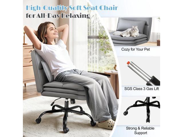 Furmax Criss Cross Legged Office Chair with Wheels, Armless Extra Wide Seat Swivel Desk Chair, Adjustable Height Comfy Task Chair with Thick...