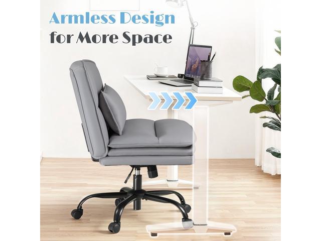 Furmax Criss Cross Legged Office Chair with Wheels, Armless Extra Wide Seat Swivel Desk Chair, Adjustable Height Comfy Task Chair with Thick...
