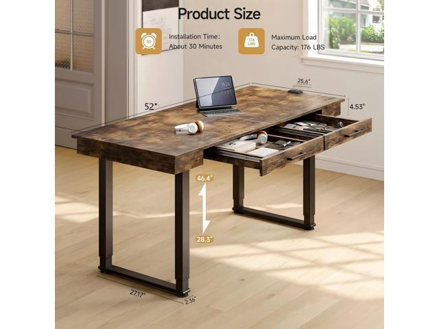 ONBRILL Standing Desk with Drawers, 57x18 Inches Rectangle Electric Stand Up Desk with Dual Motor, Adjustable Height from 28-46 Inch for Home &...