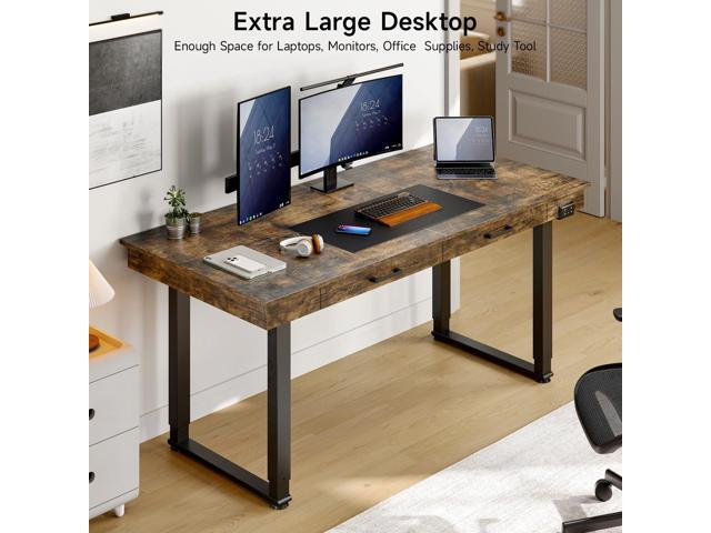 ONBRILL Standing Desk with Drawers, 57x18 Inches Rectangle Electric Stand Up Desk with Dual Motor, Adjustable Height from 28-46 Inch for Home &...