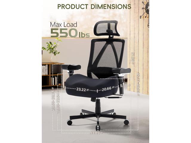Big and Tall Office Chair 550lbs, Ergonomic Desk Chair with W Thick Cushion & 4D Armrest, Executive Mesh Desk Chair with Adjustable Lumbar Support,...