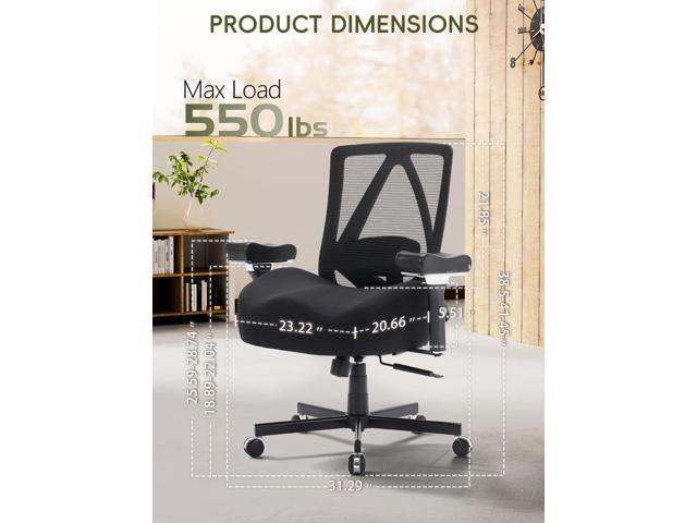 Big and Tall Office Chair 550lbs, Ergonomic Desk Chair with W-Shaped Thick Seat Cushion & 4D Armrest, Executive Mesh Desk Chair with Adjustable...