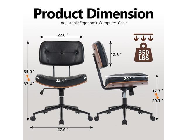 Armless Computer Chair, Small Desk Chair with Wheels and Adjustable Height, PU Leather Modern Swivel Walnut Task Chair for Home Office, Study,...