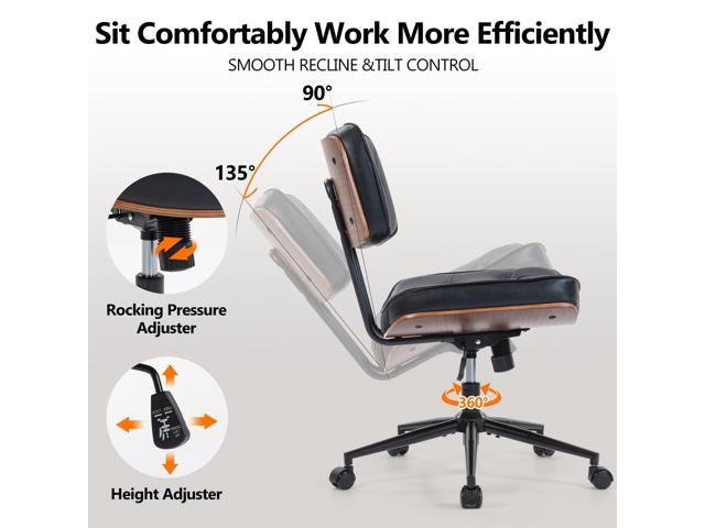 Armless Computer Chair, Small Desk Chair with Wheels and Adjustable Height, PU Leather Modern Swivel Walnut Task Chair for Home Office, Study,...