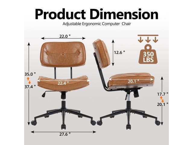 Armless Computer Chair, Small Desk Chair with Wheels and Adjustable Height, PU Leather Modern Swivel Walnut Task Chair for Home Office, Study,...