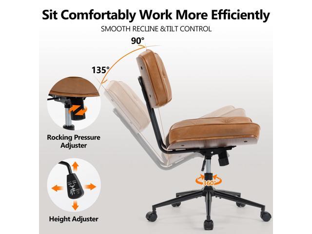 Armless Computer Chair, Small Desk Chair with Wheels and Adjustable Height, PU Leather Modern Swivel Walnut Task Chair for Home Office, Study,...