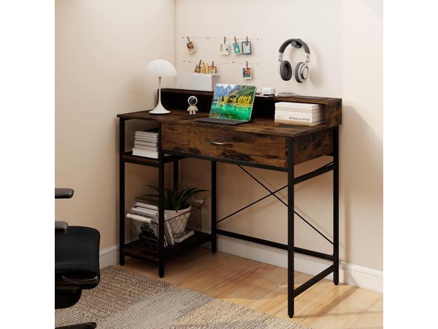 Giantex Computer Desk with Drawer, 42' Small Computer Workstation w/Charging Station & Monitor Stand, PC Laptop Desk with Storage Shelves, Writing...