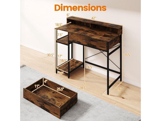 Giantex Computer Desk with Drawer, 42' Small Computer Workstation w/Charging Station & Monitor Stand, PC Laptop Desk with Storage Shelves, Writing...