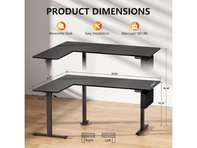 L Shaped Electric Standing Desk,63 Inch Adjustable Height Sit to Stand Corner Desk with Memory Presets, Reversible Computer Table for Home Office,...