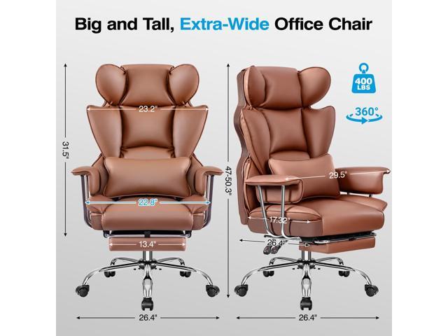 Office Chair Comfy, Big and Tall Executive Leather Chair, High Back Ergonomic Wide Chair with Footrest, Reclining Computer Desk Chair, Heavy Duty...