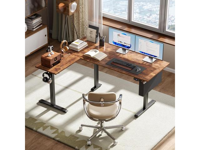 L Shaped Electric Standing Desk,63 Inch Adjustable Height Sit to Stand Corner Desk with Memory Presets, Reversible Computer Table for Home Office,...