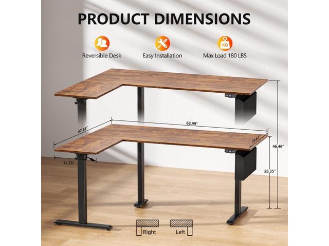 L Shaped Electric Standing Desk,63 Inch Adjustable Height Sit to Stand Corner Desk with Memory Presets, Reversible Computer Table for Home Office,...
