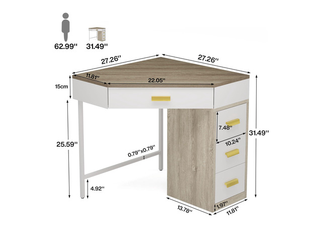 Tribesigns Corner Desk, Triangle Computer Desk with 3 Drawers, 90-Degree Writing Desk PC Table Makeup Vanity Desk with Storage for Home Office,...