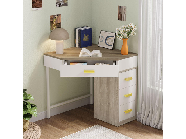 Tribesigns Corner Desk, Triangle Computer Desk with 3 Drawers, 90-Degree Writing Desk PC Table Makeup Vanity Desk with Storage for Home Office,...