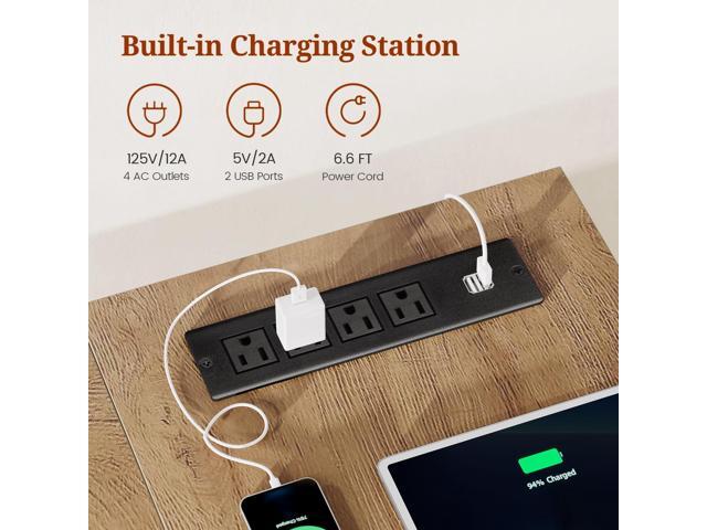 55.9 in Executive Desk with Power Outlets, Modern Home Office Desk with Storage Cabinet, Wood Computer Desk Business Workstation Desk Conference...
