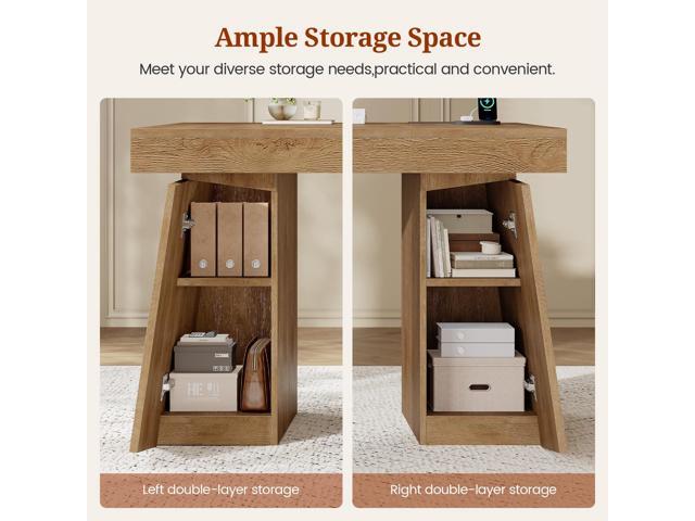 55.9 in Executive Desk with Power Outlets, Modern Home Office Desk with Storage Cabinet, Wood Computer Desk Business Workstation Desk Conference...