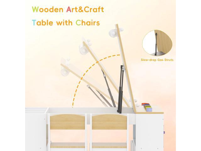 Kids Art Table and 2 Chairs Set, Wooden Craft Desk with 2 Storage Shelves, 6 Storage Bins & Paper Roll for Drawing, Learning and Reading, Toddler...