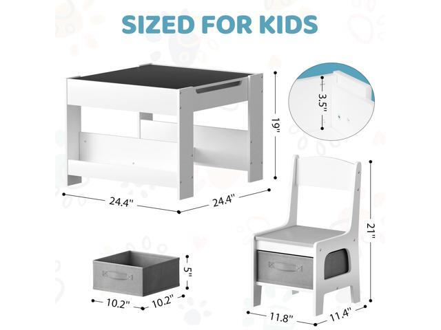 Arlopu Kids Table and Chairs Set, 4 in 1 Toddler Art Desk with Storage Drawer, Wooden Activity Deskboard, Blackboard, Reversible & Detachable...