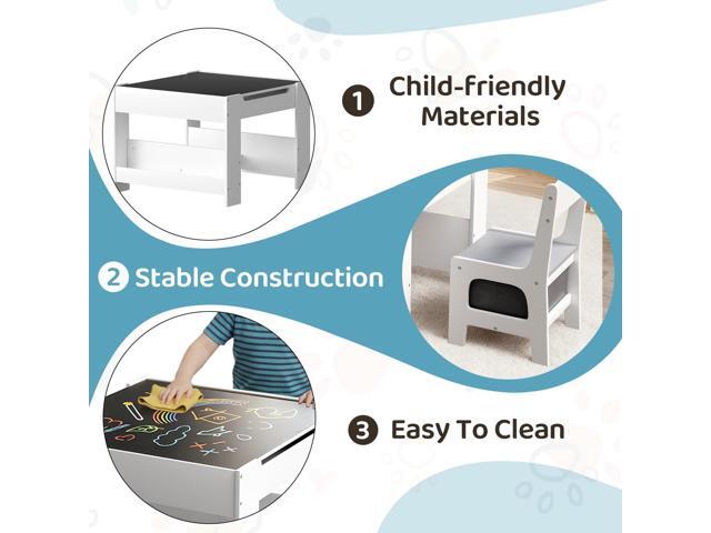 Arlopu Kids Table and Chairs Set, 4 in 1 Toddler Art Desk with Storage Drawer, Wooden Activity Deskboard, Blackboard, Reversible & Detachable...