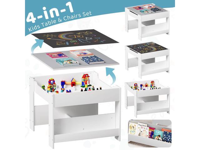 Arlopu Kids Table and Chairs Set, 4 in 1 Toddler Art Desk with Storage Drawer, Wooden Activity Deskboard, Blackboard, Reversible & Detachable...