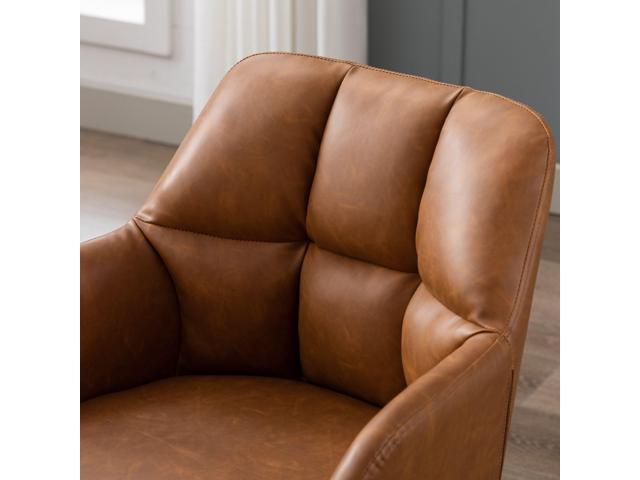 Wahson Brown Leather Office Desk Chair with Mid Back Support, Comfy Adjustable Height Computer Chair, Modern Vanity Chair 360° Rolling Swivel Task...
