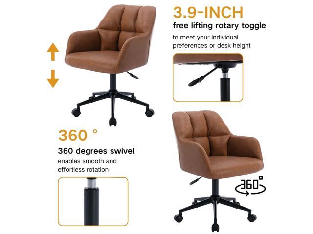 Wahson Brown Leather Office Desk Chair with Mid Back Support, Comfy Adjustable Height Computer Chair, Modern Vanity Chair 360° Rolling Swivel Task...