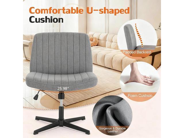 Criss Cross Chair, Armless Desk Chair no Wheels, Cross Legged Office Chair, Swivel Vanity Chair, Height Adjustable Wide Seat Computer Task Chair...