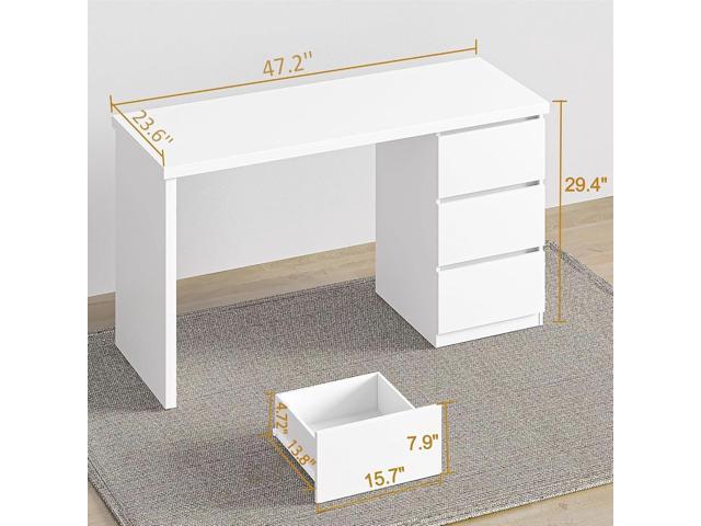 furtble White Desk with Drawers, 47'' W Home Office Desk Gaming Table, Modern Vanity Desk with Storage, Wood Computer Desk Writing Workstation for...