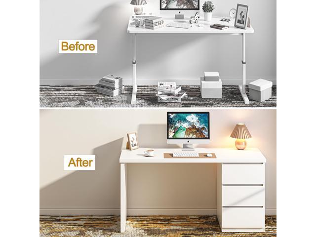 furtble White Desk with Drawers, 47'' W Home Office Desk Gaming Table, Modern Vanity Desk with Storage, Wood Computer Desk Writing Workstation for...