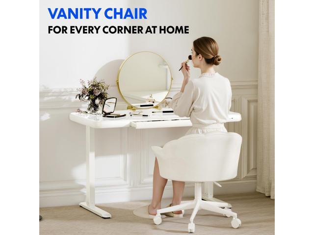 FLEXISPOT Makeup Vanity Chair with Back Velvet Armless Home Office Desk Chairs with Wheels, Cute Flower Modern Accent Chair for Girls Women Living...