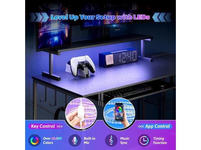 Computer Desk, L Shaped Gaming Desk with Monitor Stand & Storage Shelf & LED Light & USB Power Outlet, Reversible Shelves Corner Table with...