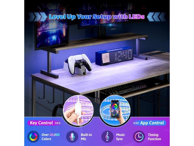 Computer Desk, L Shaped Gaming Desk with Monitor Stand & Storage Shelf & LED Light & USB Power Outlet, Reversible Shelves Corner Table with...