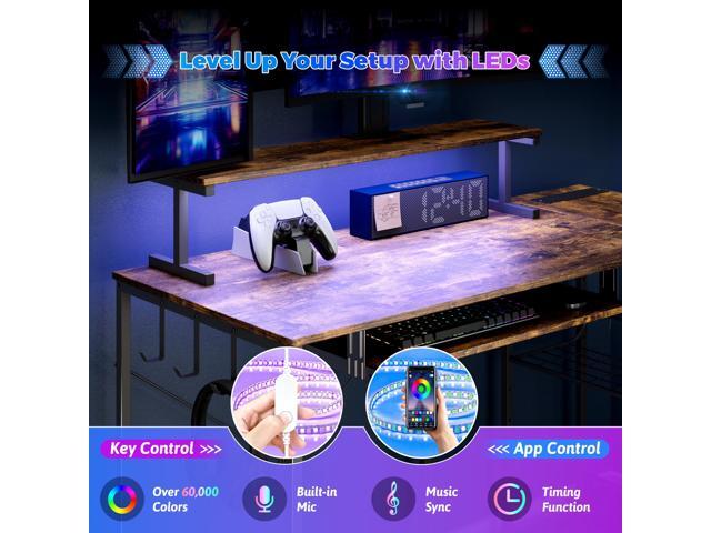 Computer Desk, L Shaped Gaming Desk with Monitor Stand & Storage Shelf & LED Light & USB Power Outlet, Reversible Shelves Corner Table with...