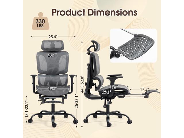 ECOTOUGE Mesh Ergonomic Office Chair with Footrest, High Back Mesh Gaming Chair with Lumbar Support, Adjustable Headrest and Armrests for Home...