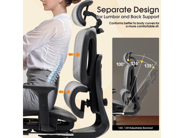 ECOTOUGE Mesh Ergonomic Office Chair with Footrest, High Back Mesh Gaming Chair with Lumbar Support, Adjustable Headrest and Armrests for Home...