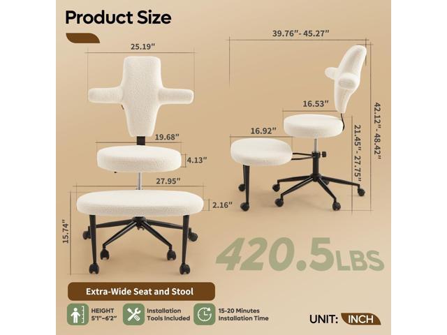 Ergonomic Cross Legged Office Chair Extra Wide for ADHD and Meditation, Kneeling Chair with 360° Swivel Wheels and Reversible Seating, Adjustable...