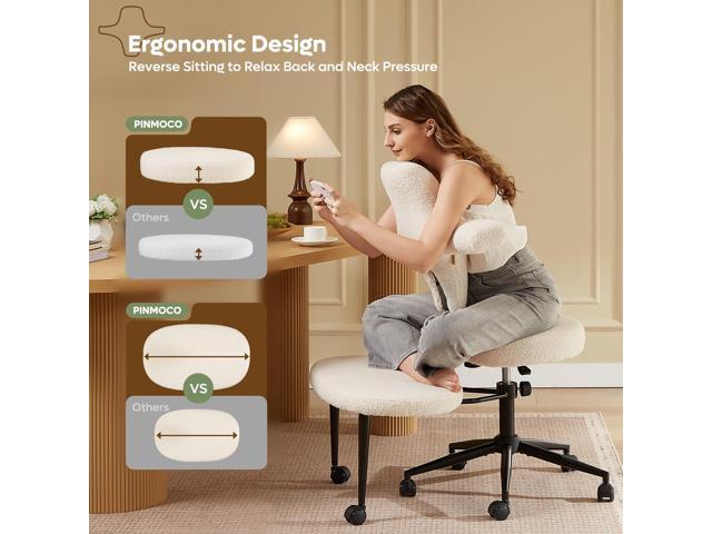 Ergonomic Cross Legged Office Chair Extra Wide for ADHD and Meditation, Kneeling Chair with 360° Swivel Wheels and Reversible Seating, Adjustable...