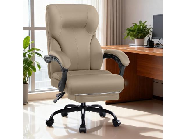 Executive Office Chair,High Back Ergonomic Comfy Desk Chair with Footrest and Padded Linkage Armrests,PU Leather Heavy Duty Computer Swivel Rolling...