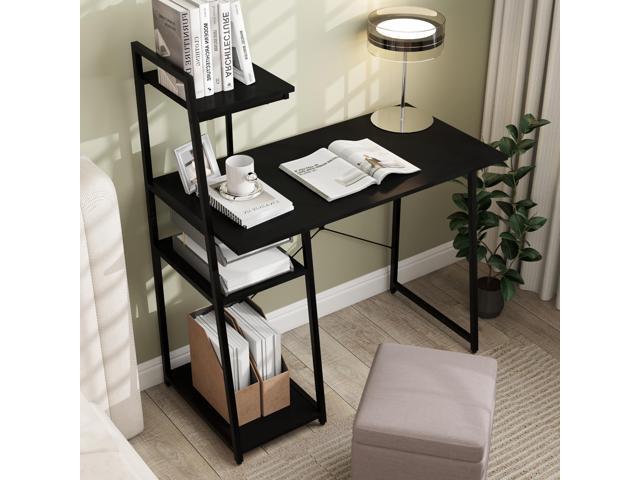 Tangkula Computer Desk with Shelves, Space Saving Home Office Desk with 3-Tier Ladder Shaped Storage Bookshelf, Modern Writing Study Desk with...