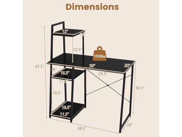Tangkula Computer Desk with Shelves, Space Saving Home Office Desk with 3-Tier Ladder Shaped Storage Bookshelf, Modern Writing Study Desk with...