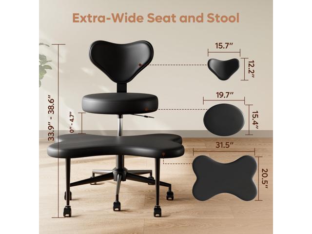 Nost & Host Cross Legged Office Chair with Wheels, 4INCH ADHD Chair for Adults, Meditation Chair, Height Adjustable Seat, Yoga Chair, PU Leather,...