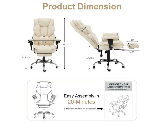 Heated Massage Office Chair with Retractable Footrest, 6-Point Vibration Massaging Office Chair with Remote & Timer, 90°155° Recline Ergonomic PU...
