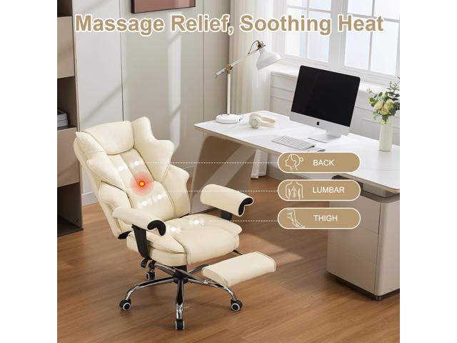 Heated Massage Office Chair with Retractable Footrest, 6-Point Vibration Massaging Office Chair with Remote & Timer, 90°155° Recline Ergonomic PU...