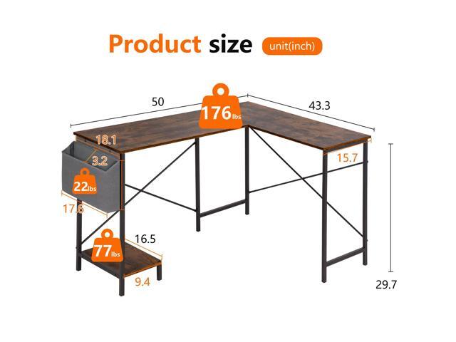 PayLessHere 50 Inch L-Shaped Computer Desk,Gaming Desk with Durable Metal Frame,Corner Desk with Side Storage Bag & CPU Stand for Home Office...